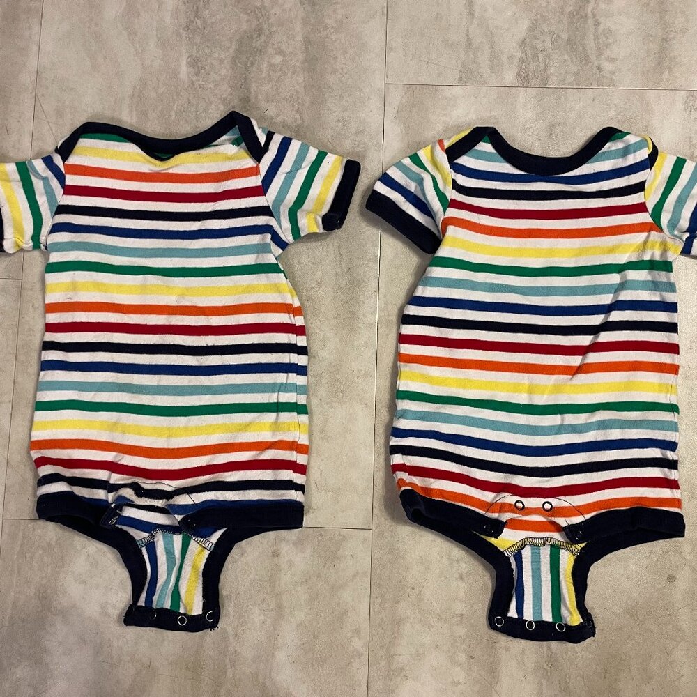 2 Rainbow Rompers / "Shorties," Primary brand, size 6-9 months